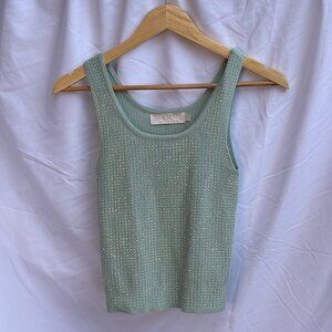 Green Rhinestone Knit Tank | Y2K Sparkle Top | Lizette Collection